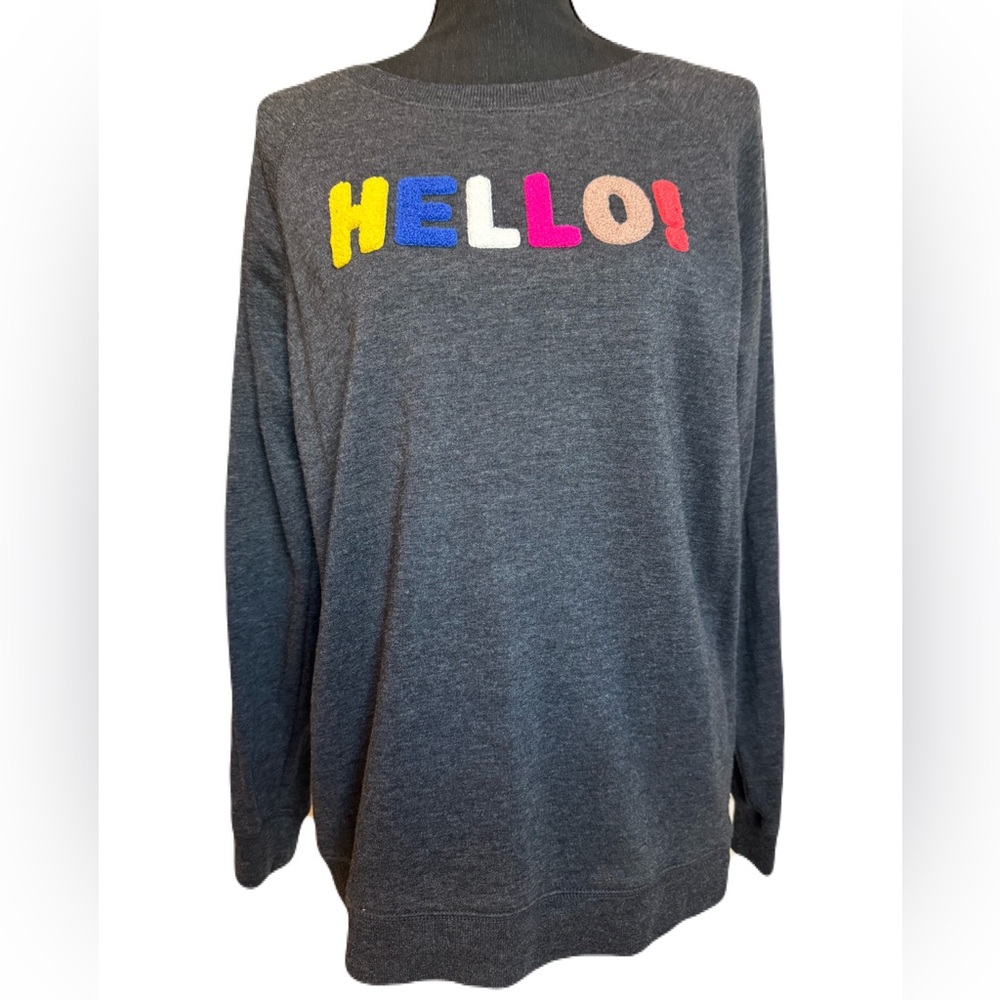 Old Navy Charcoal Sweatshirt with Multicolor 'HELLO!'